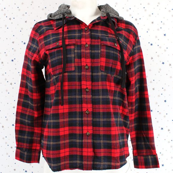 Removable Hood Flannel Plaid Button Up Shirt - Picture 2 of 8